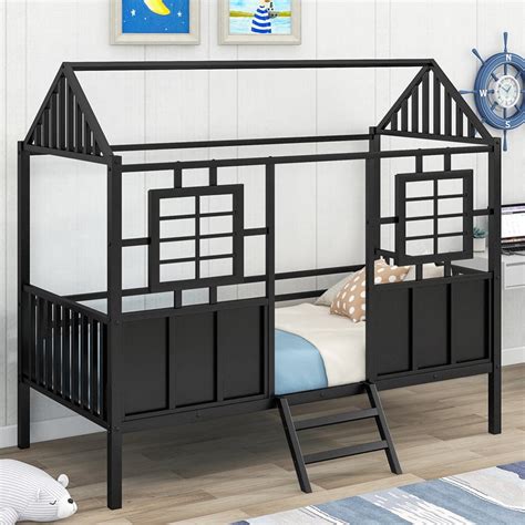 metal halfway house bed frame|Twin Size Metal House Bed Frame With Shelves And Lights, .